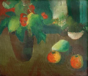 Still Life with Begonia, Apples, and Pear